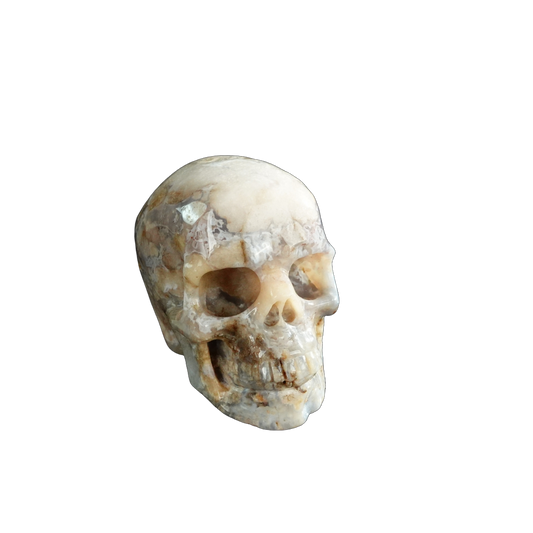 3.0" Blue Flower Agate Crystal Skull Carving - Hand Carved Decor