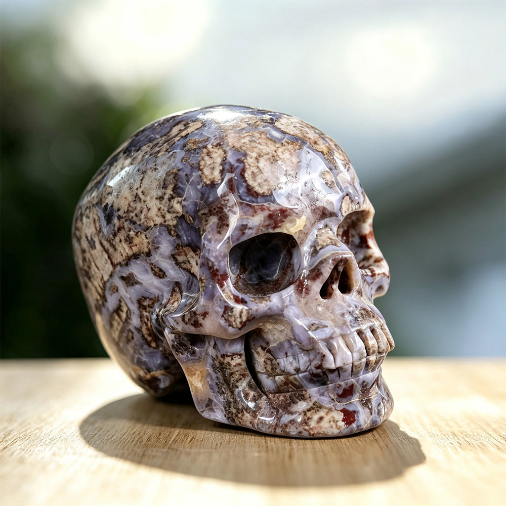 3.0" Blue Flower Agate Crystal Skull Carving  #SKHBF3001