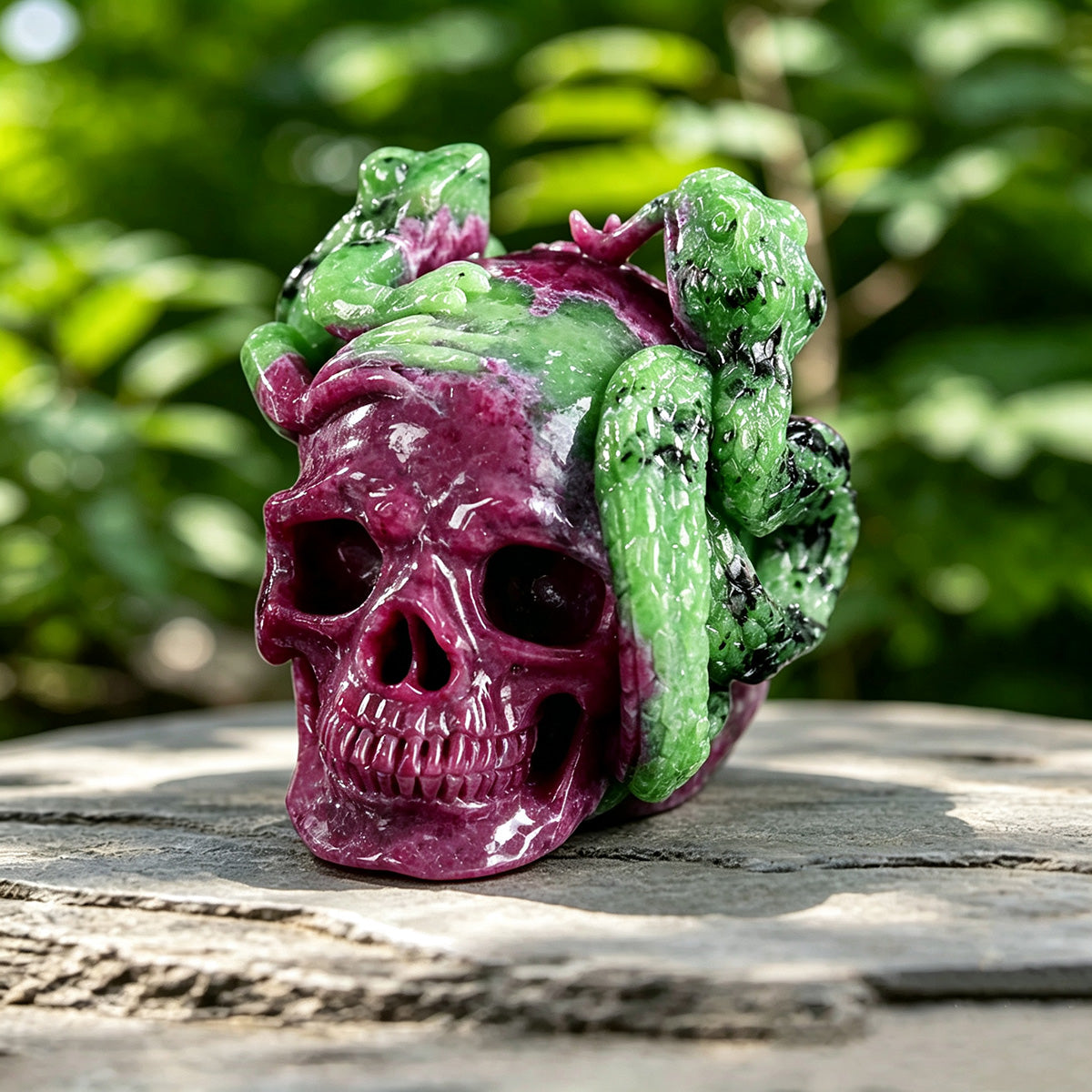 2.9" Ruby + Emerald Snake & Skull Carving  #SCS0002