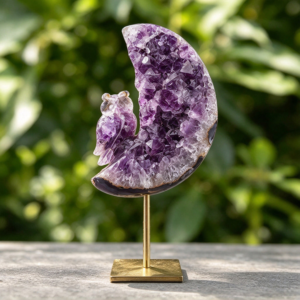 5.5"Amethyst Druse Agate Owl Carving  #GDC0021