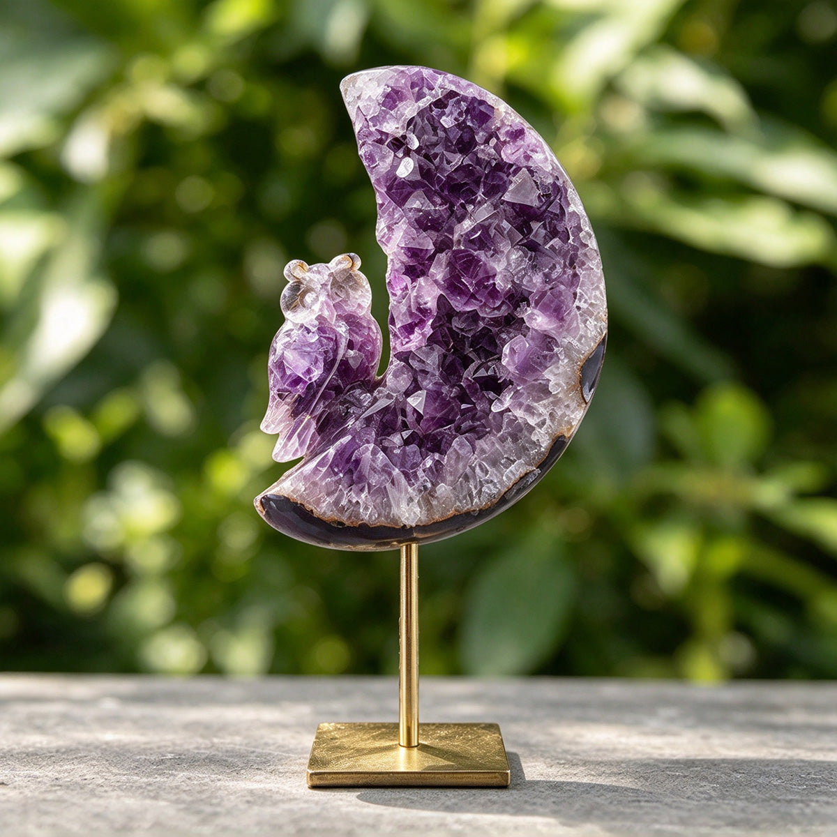 5.5"Amethyst Druse Agate Owl Carving  #GDC0021