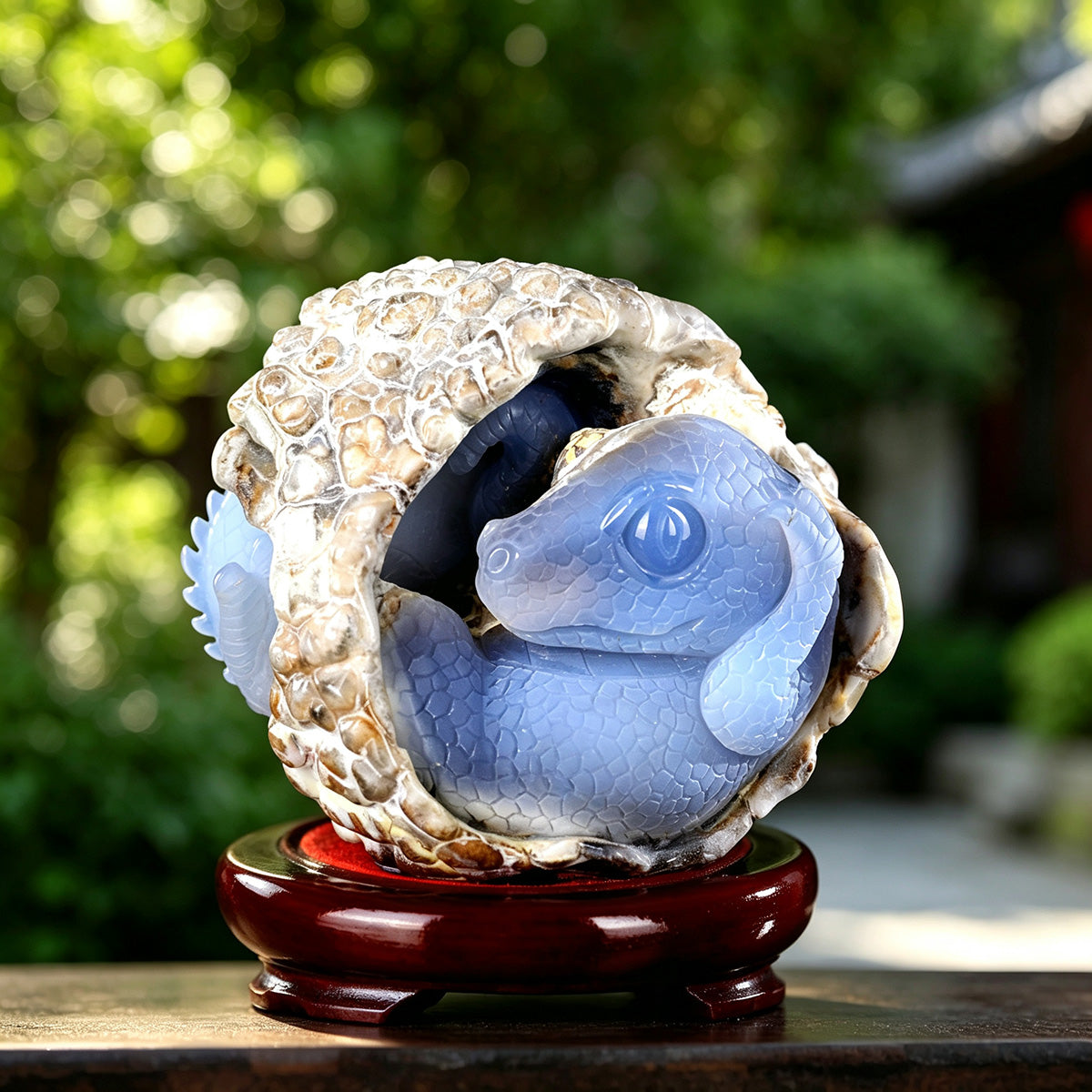 5.1" Blue Chalcedony Baby Dragon Carving  #CTC0015