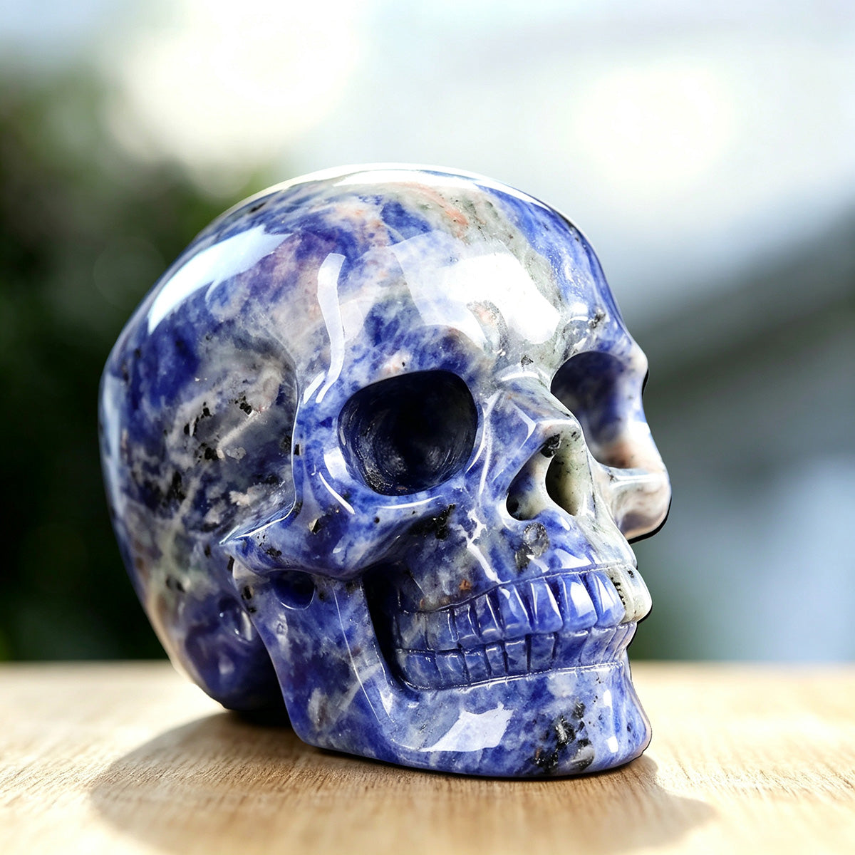 3.0" Sodalite Human Skull Carving  #SKH30002