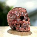 3.0" Red Leopard Skin Human Skull Carving  #SKH30017