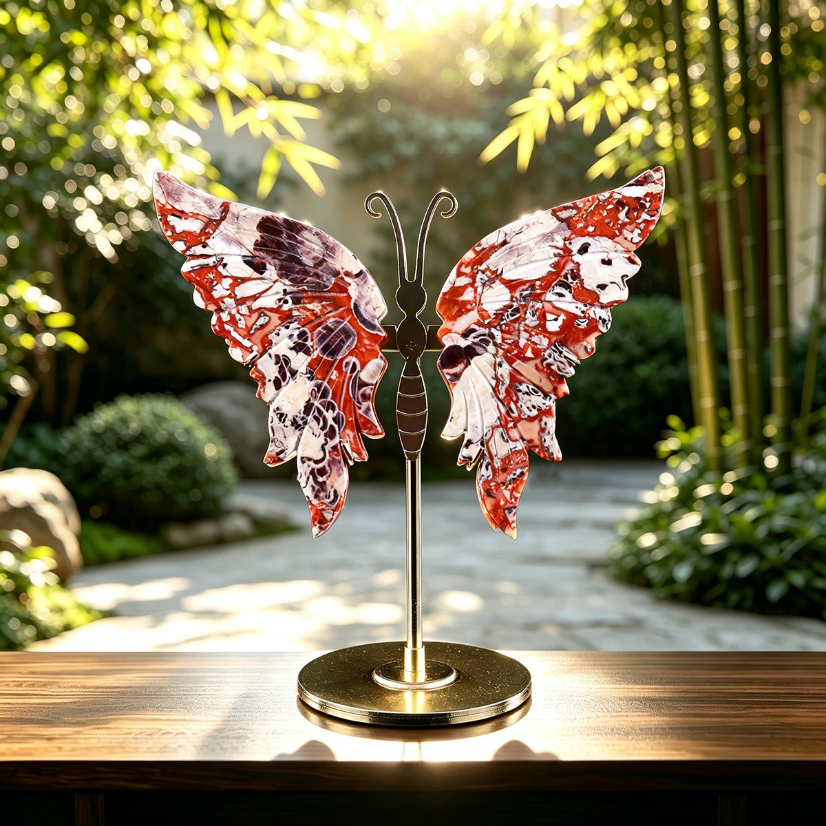 5.0" Coin Agate Butterfly Wings Carving  #CHA0004