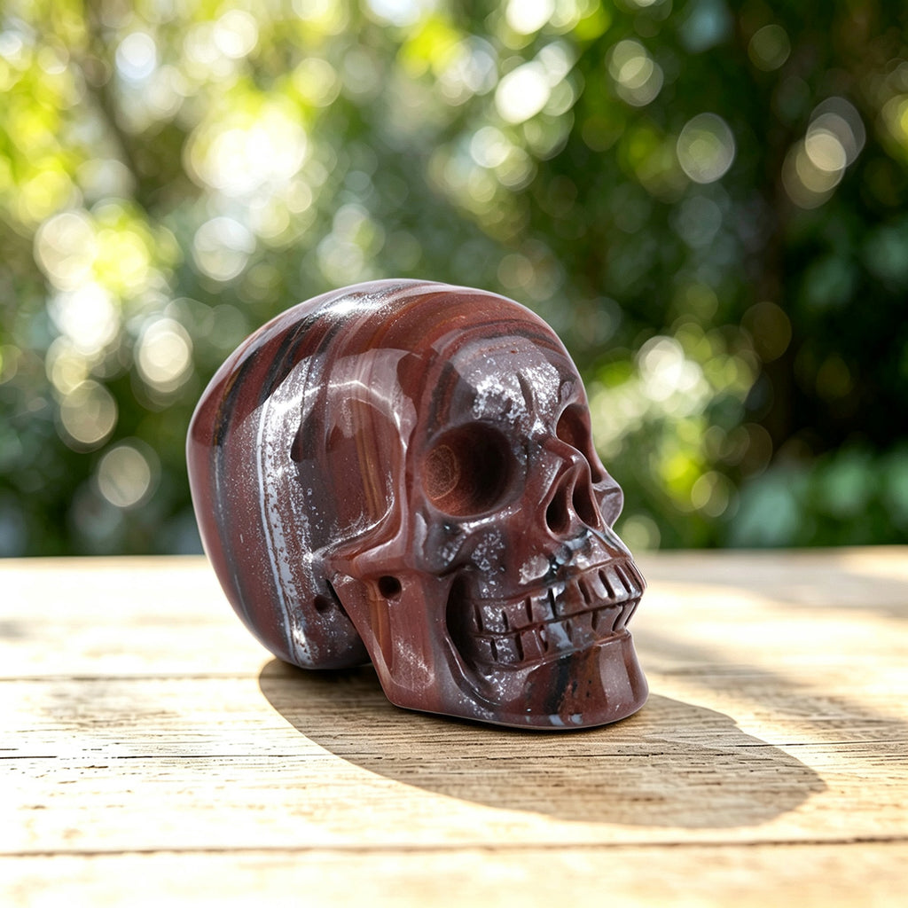 2.2" Tiger Iron Human Skull Carving  #SKH22013