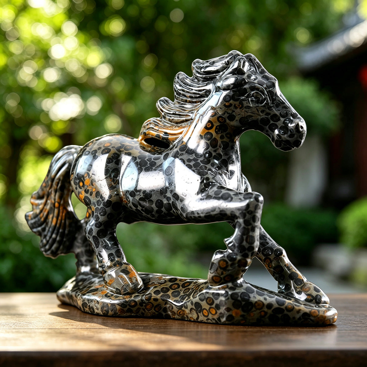 5.8" Leopard Skin Jasper Horse Carving  #CTC0024