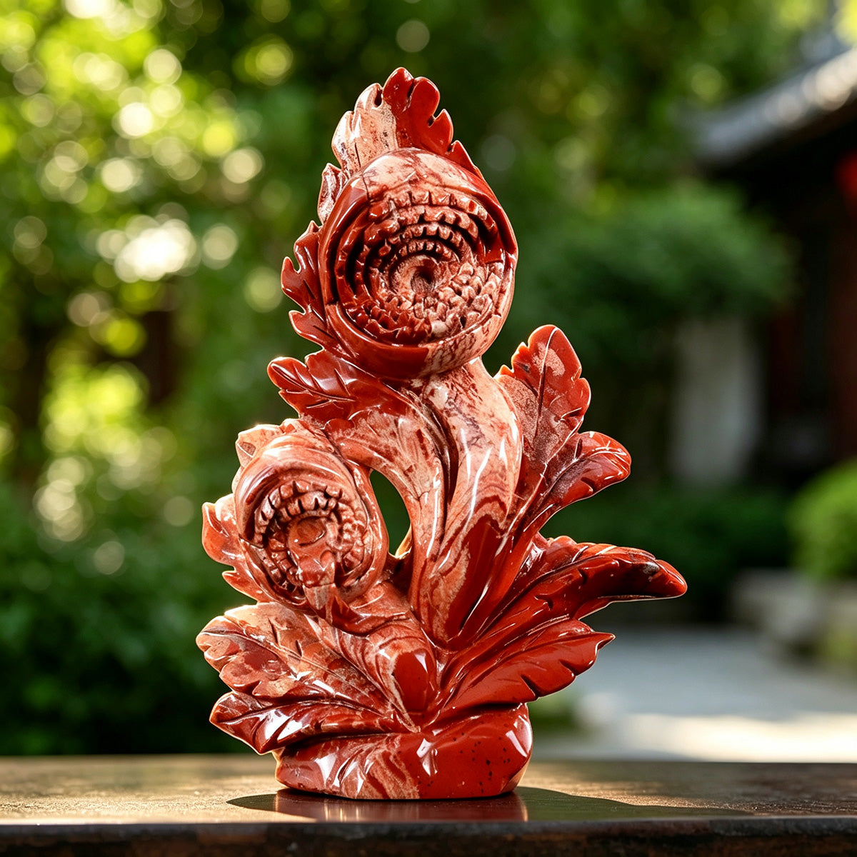 5.3" Red Jasper Carnivorous Flower Carving  #CTC0016