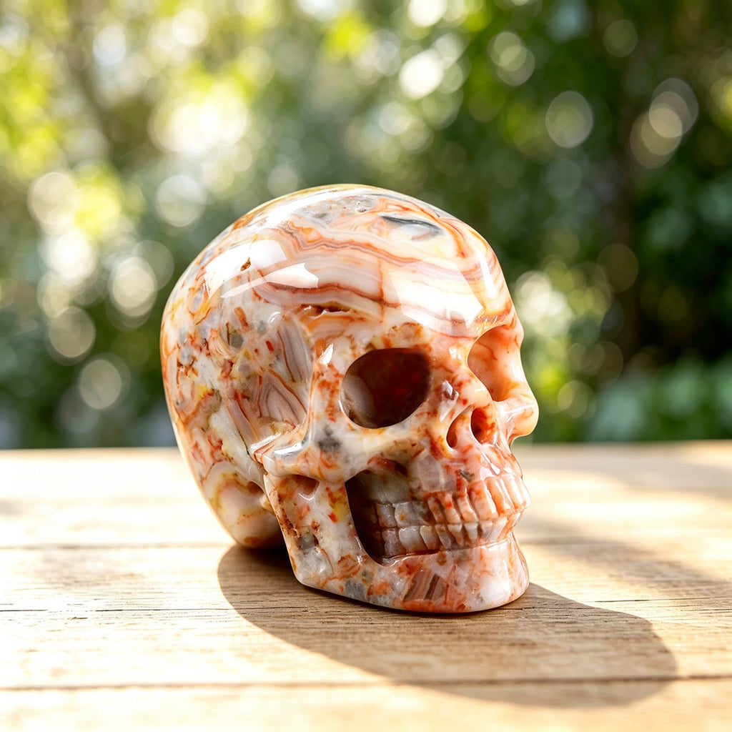 2.2" Crazy Agate Human Skull Carving  #SKH22002