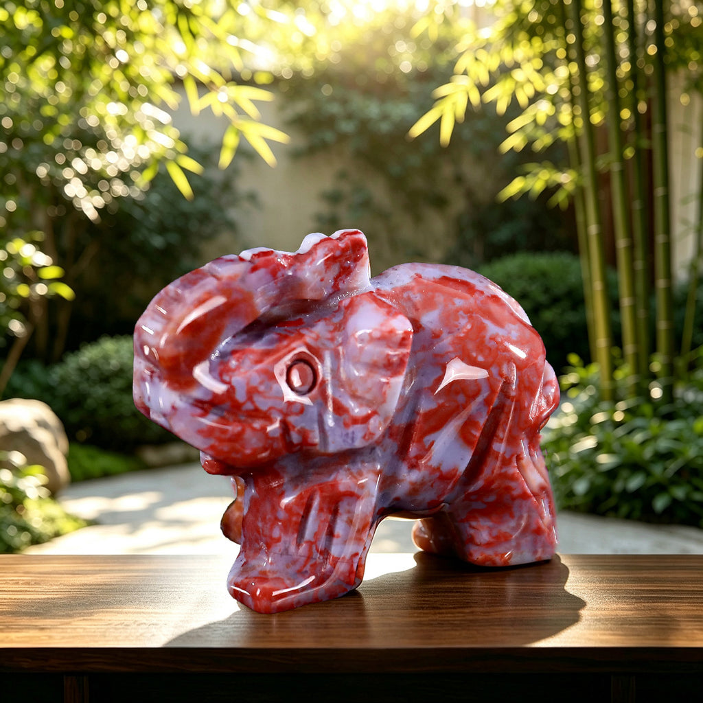 2.0" Red Agate Elephant Carving  #CHA0007
