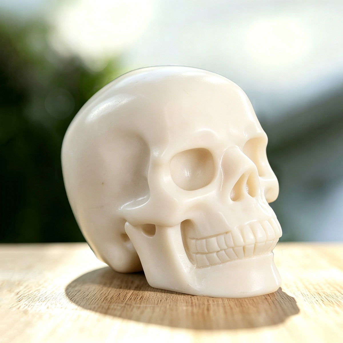 3.0" White Jade Crystal Skull Carving  #SKH30053