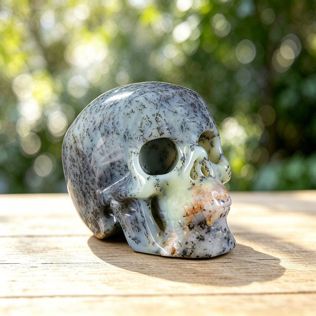2.2" White Opal Human Skull Carving  #SKH22017