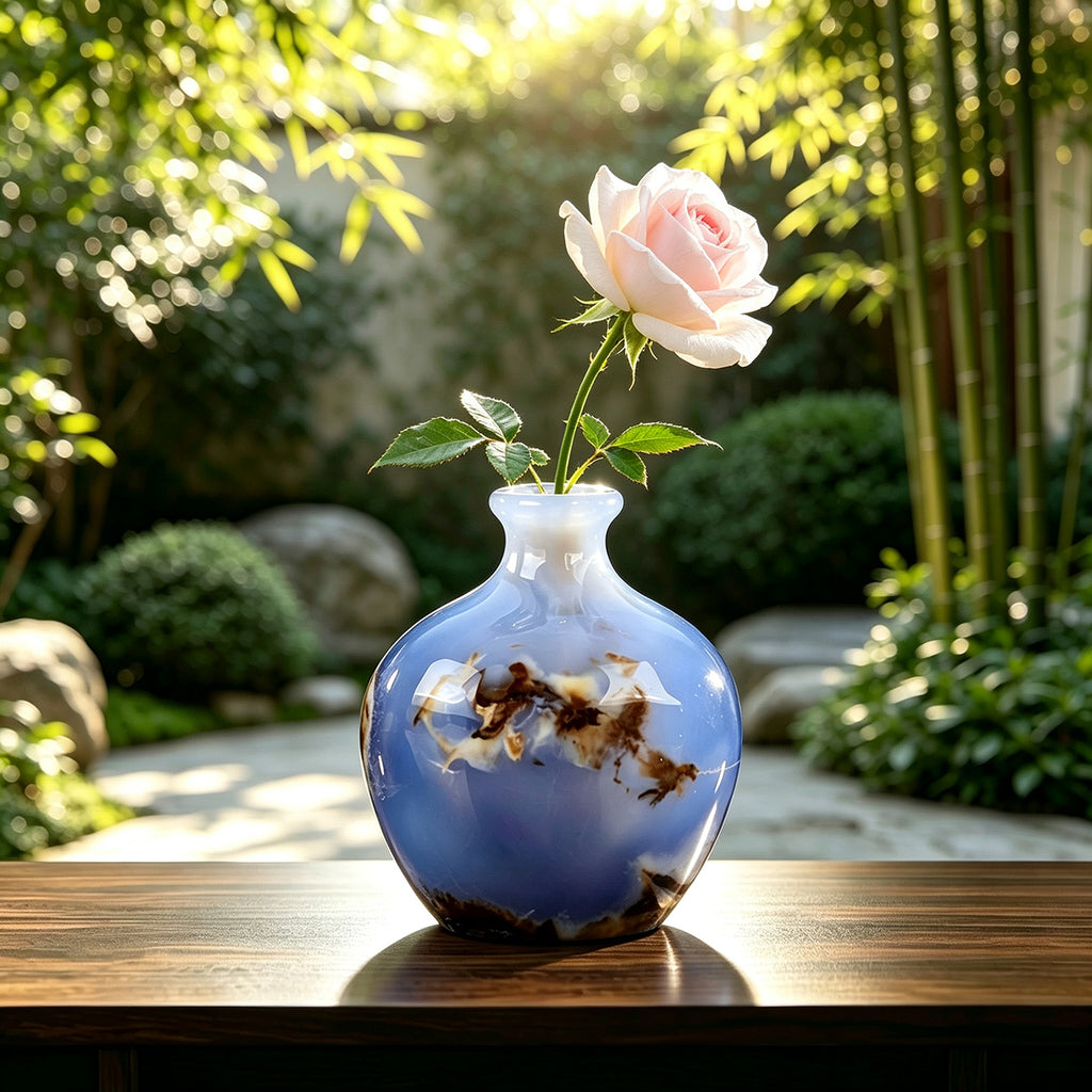 2.9" Blue Chalcedony Vase Carving  #CHA0001
