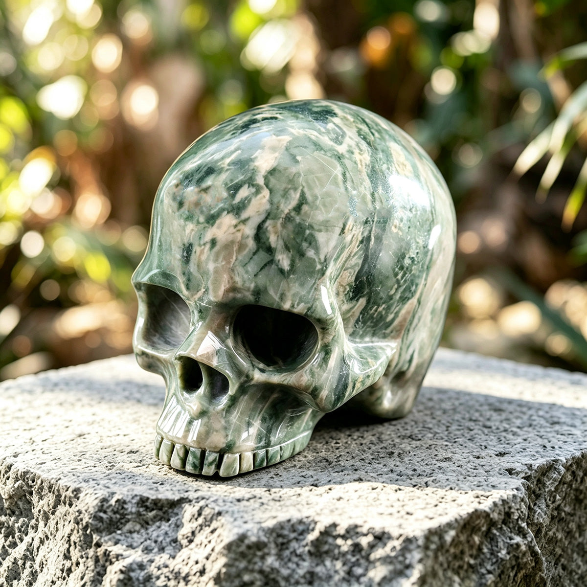 4.0" Nine Dragon Jade Jawless skull Carving  #CSC0015