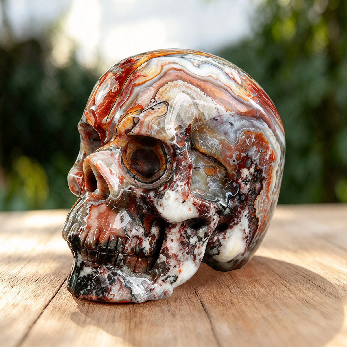 4.5" Red Crazy Lace Agate Crystal Skull Carving  #SKH45019