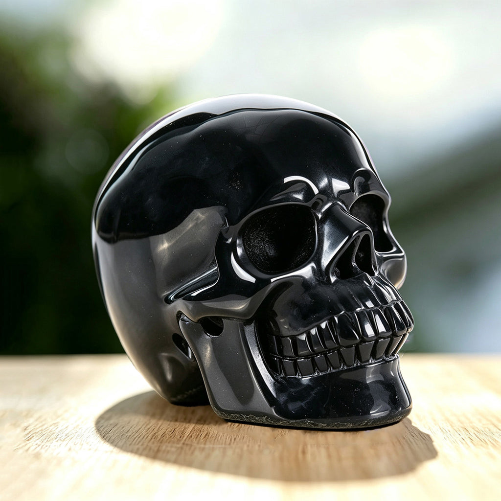3.0" Black Obsidian Human Skull Carving  #SKH30025