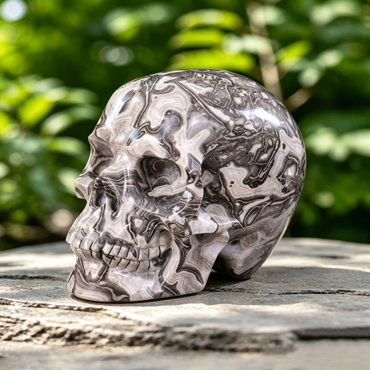 5.0" Black Crazy Lace Agate Human Skull Carving  #SCS0016