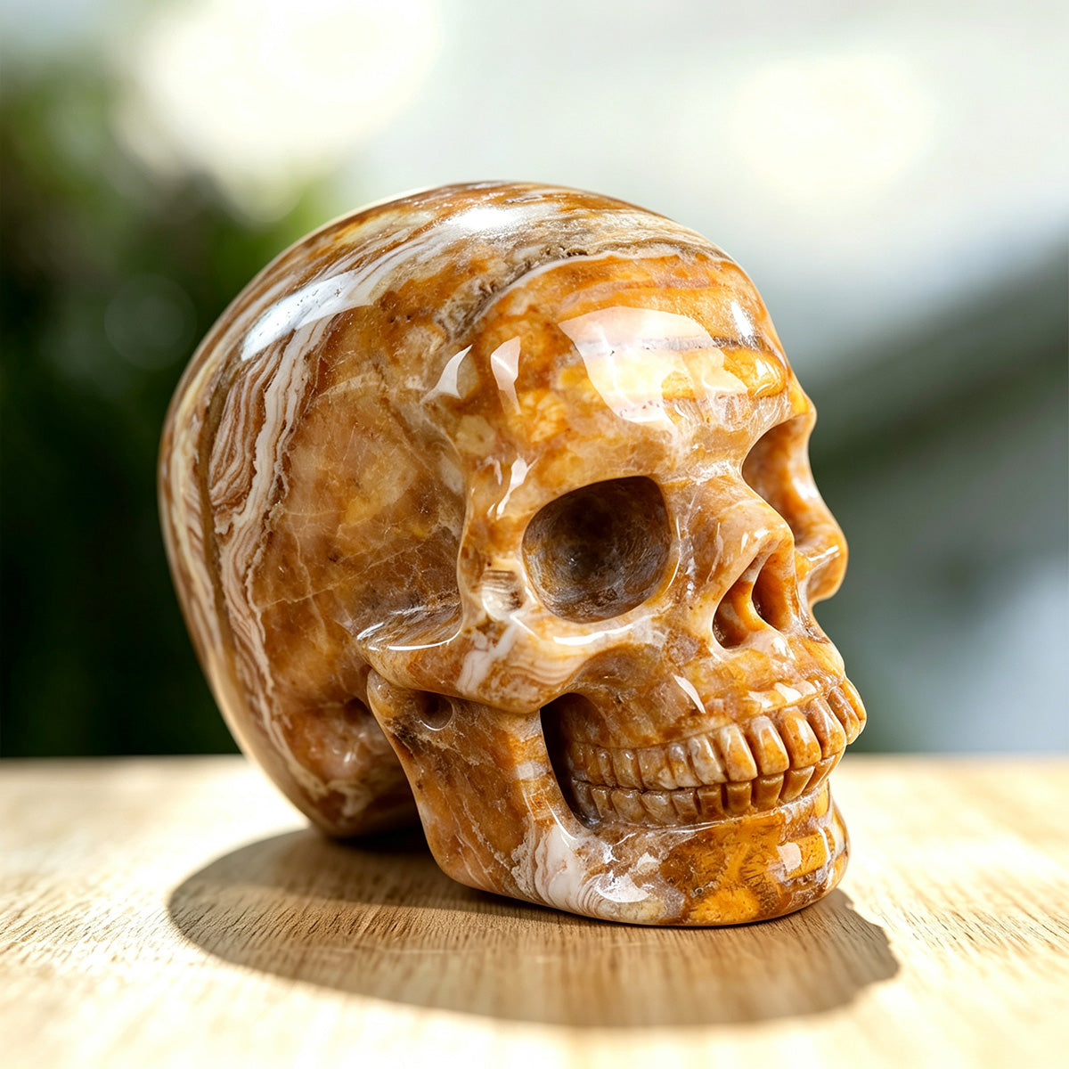 3.0" Coral Fossil Jade Crystal Skull Carving  #SKHCF3001