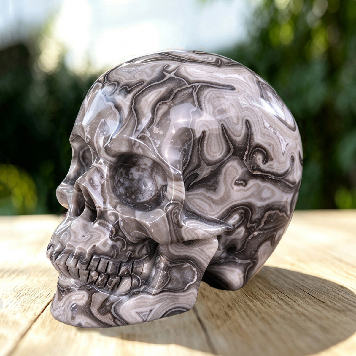 4.5" Black Crazy Agate Crystal Skull Carving  #SKH45015