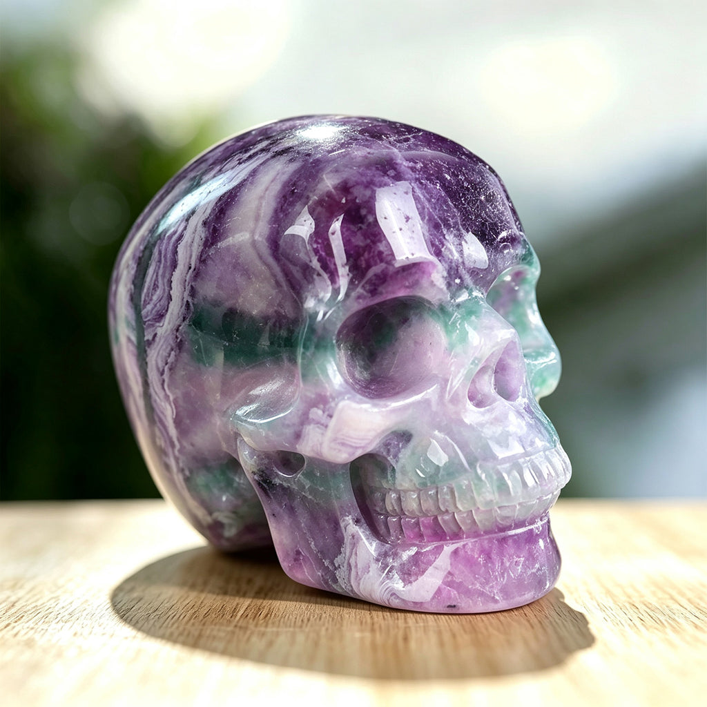 3.0" Colorful Fluorite Crystal Skull Carving  #SKHGF3001