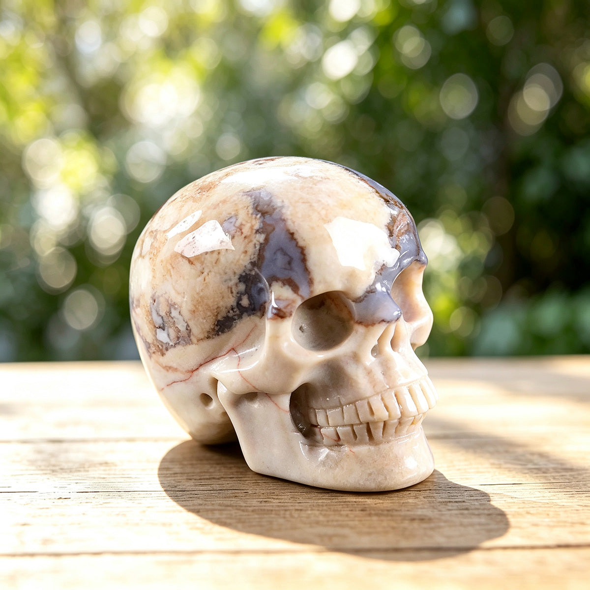 2.2" Blue Flower Agate Human Skull Carving  #SKH22003