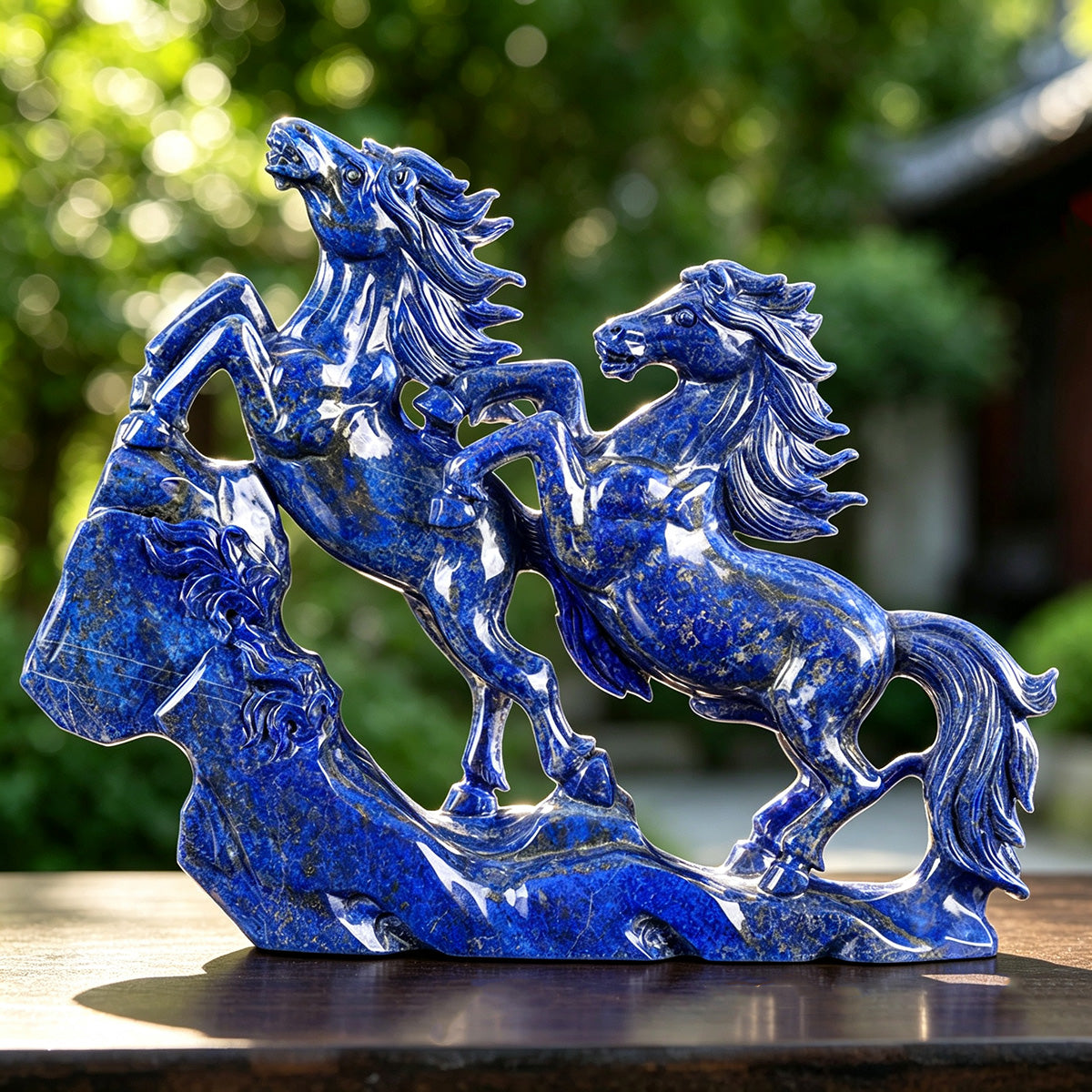 12.0" Lapis Lazuli Double Horses Carving  #CTC0008