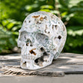 9.0" Moss Agate Crystal Skull Carving  #SCS0029