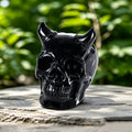 4.6" Black Obsidian Skull with Horn #SCS0009
