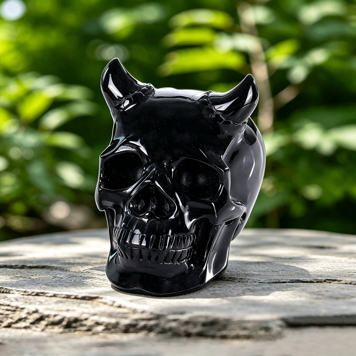 4.6" Black Obsidian Skull with Horn #SCS0009