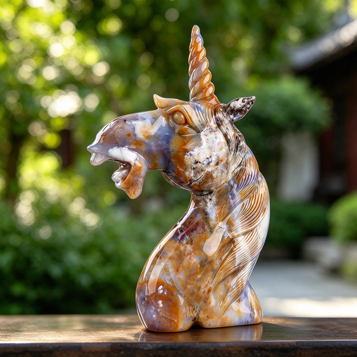 13.0" Yellow Chalcedony Unicorn Head Carving  #CTC0069