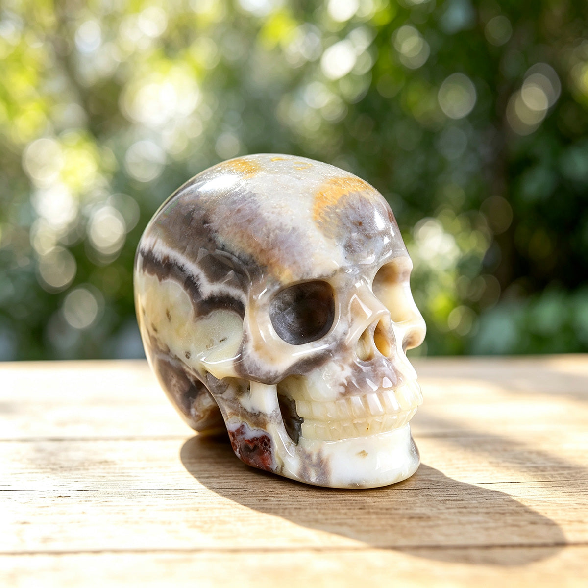 2.2" Red Crazy Lace Agate Human Skull Carving  #SKH22005