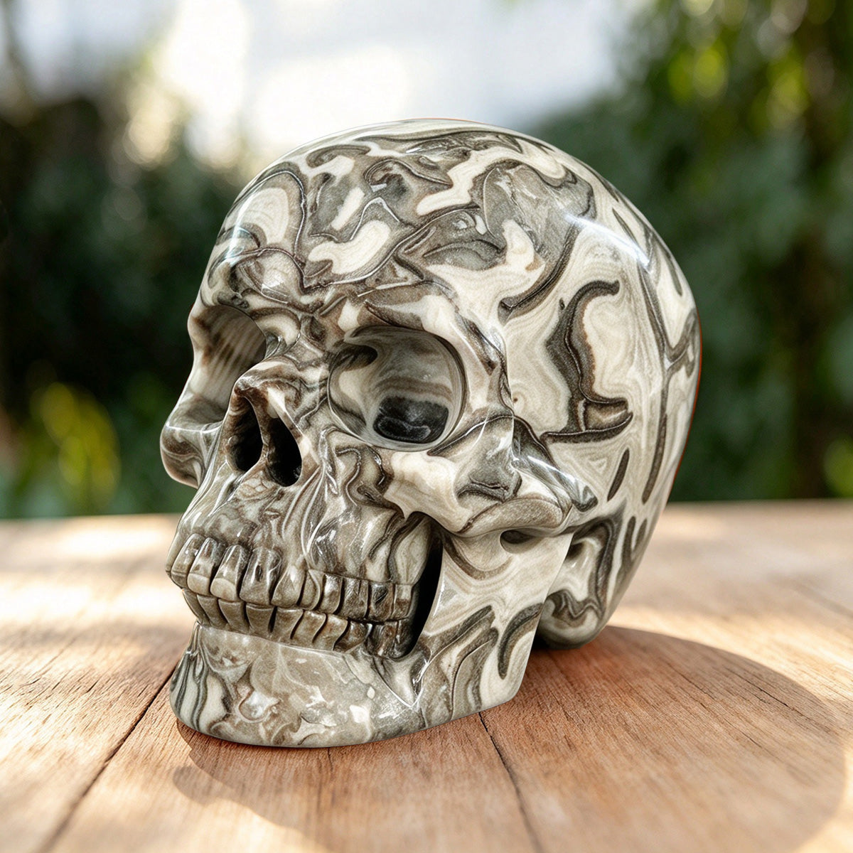 4.5" Black Crazy Agate Crystal Skull Carving  #SKH45017