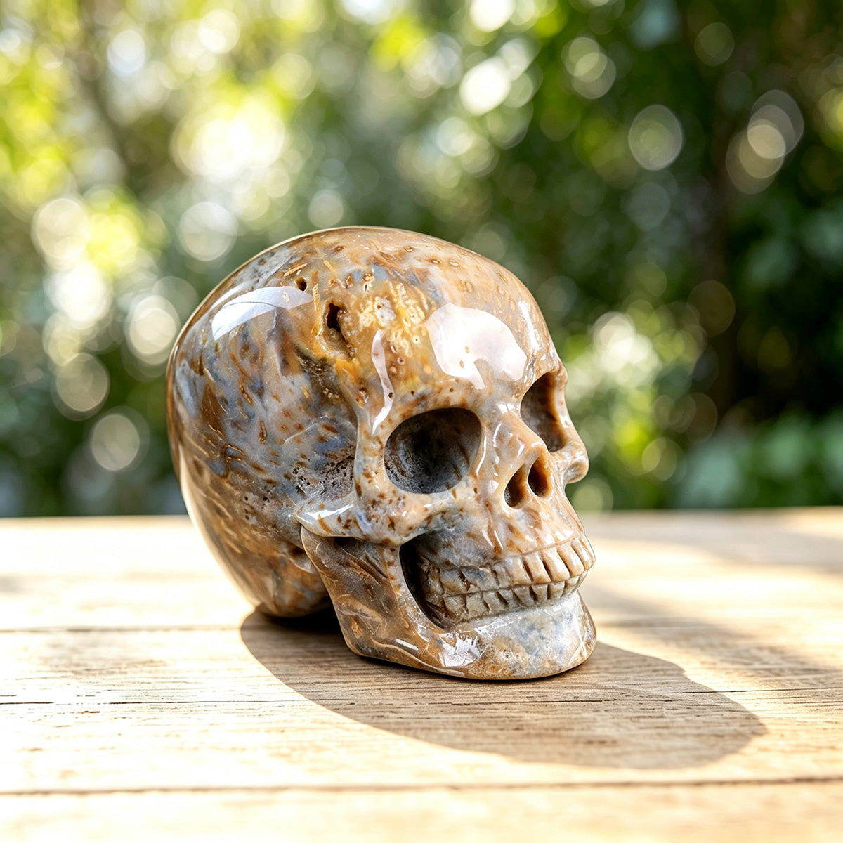 2.2" Coral Fossil Jade Crystal Skull Carving  #SKHCF2201