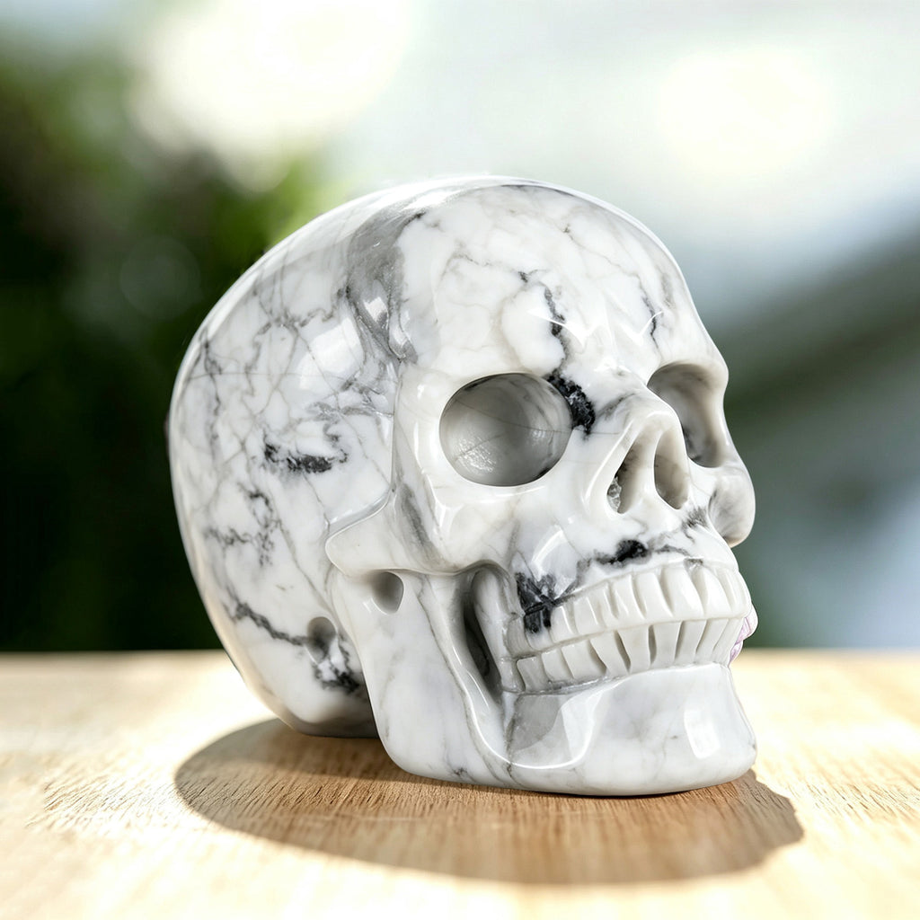 3.0" Howlite Crystal Skull Carving  #SKH30050