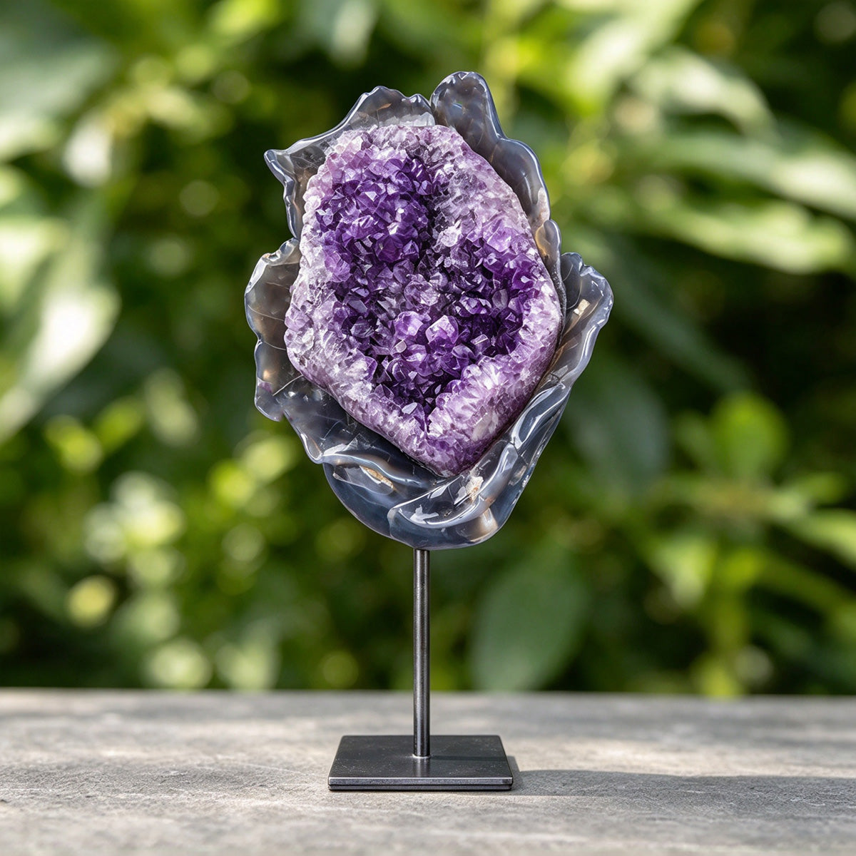 9.0"Amethyst Druse Agate Flower Sculpture Carving  #GDC0020