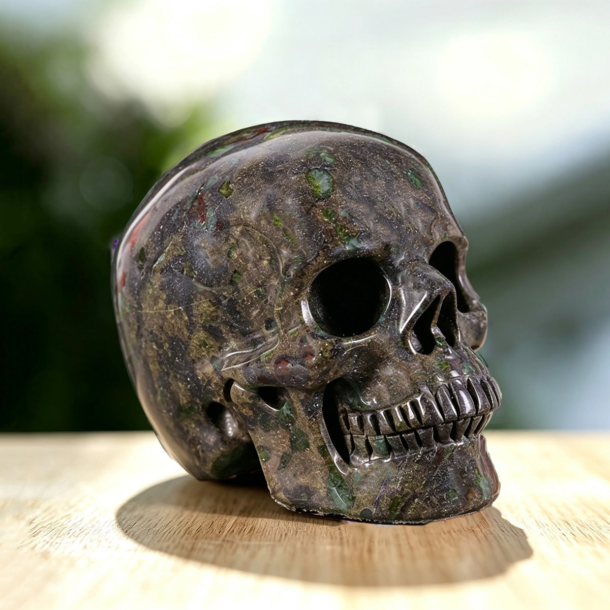 3.0" Dragon Blood Jasper Human Skull Carving  #SKH30016