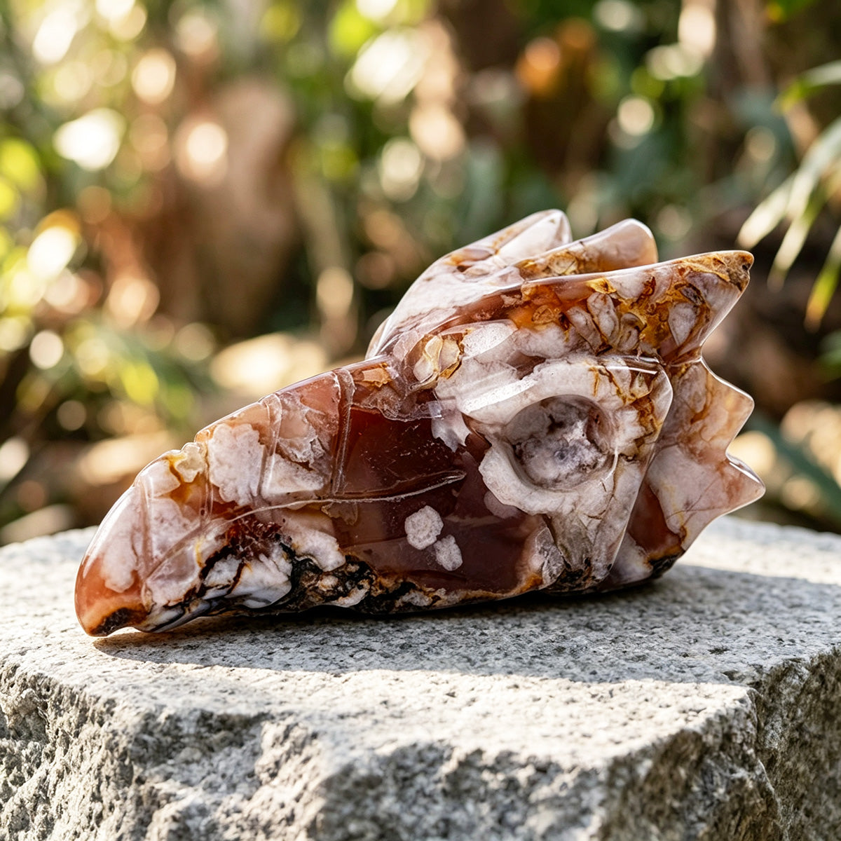 3.1" Sakura Agate Phoenix Skull Carving  #CSC0002