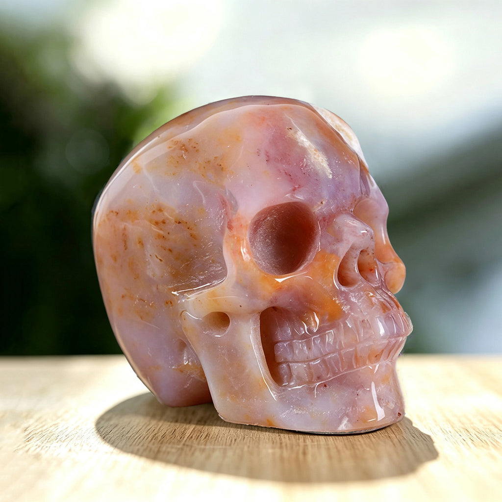 3.0" Chalcedony Jasper Human Skull Carving  #SKH30020