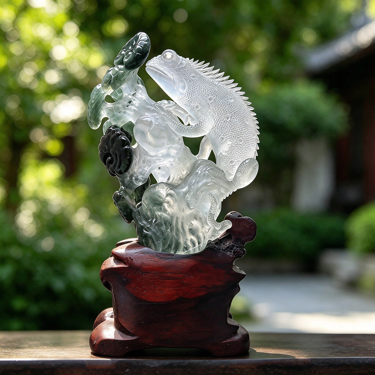 9.8" Phantom Quartz Crystal Lizard Carving  #CTC0044
