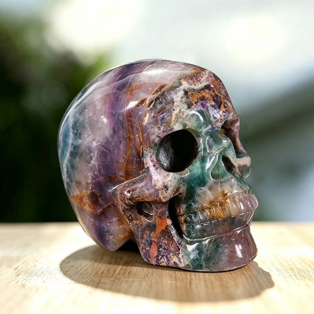 3.0" Fluorite Human Skull Carving  #SKH30022