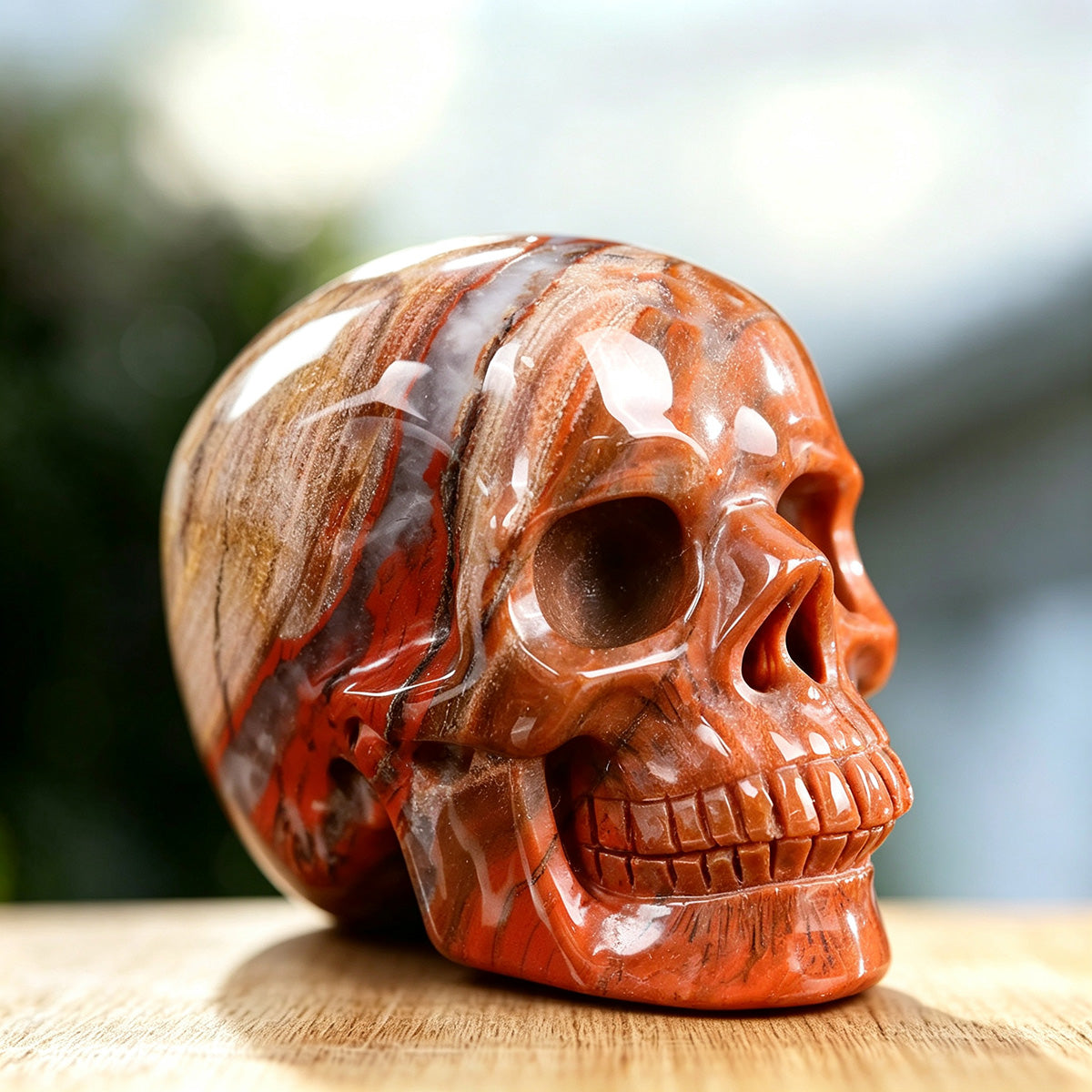 3.0" Red Jasper Human Skull Carving  #SKH30004
