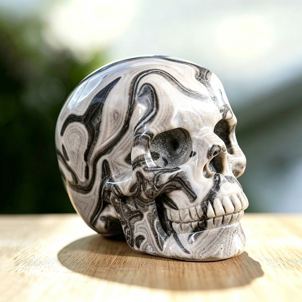 3.0" Black Crazy Agate Crystal Skull Carving  #SKH30026