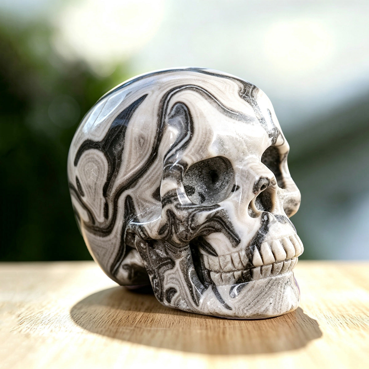 3.0" Black Crazy Agate Crystal Skull Carving  #SKH30026