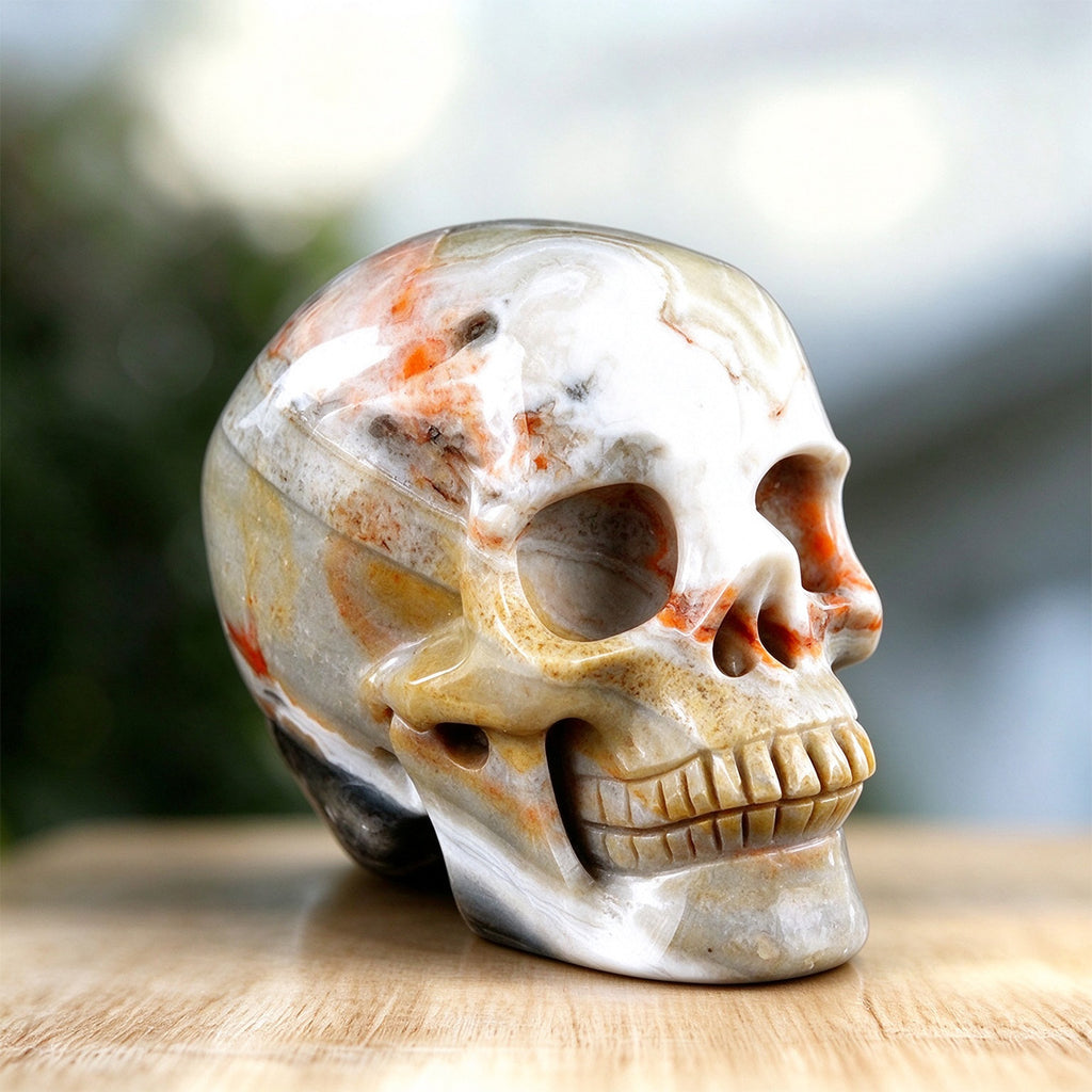 3.0" Red Lace Agate Crystal Skull Carving  #SKH30080