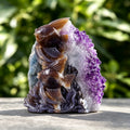 6.1" Amethyst Druse Agate Fishes Carving  #GDC0015