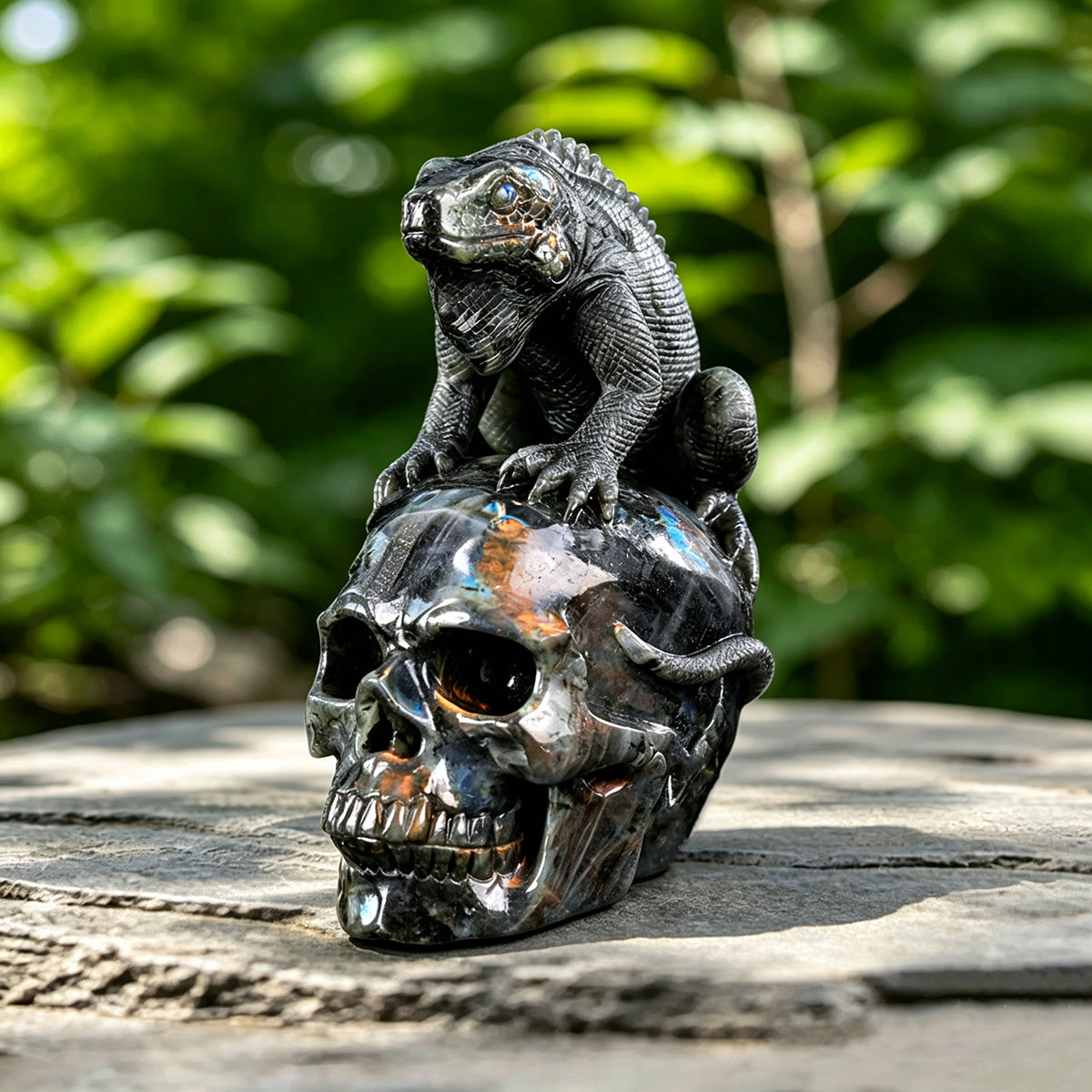 5.0" Labradorite Skull & Lizard Carving  #SCS0007