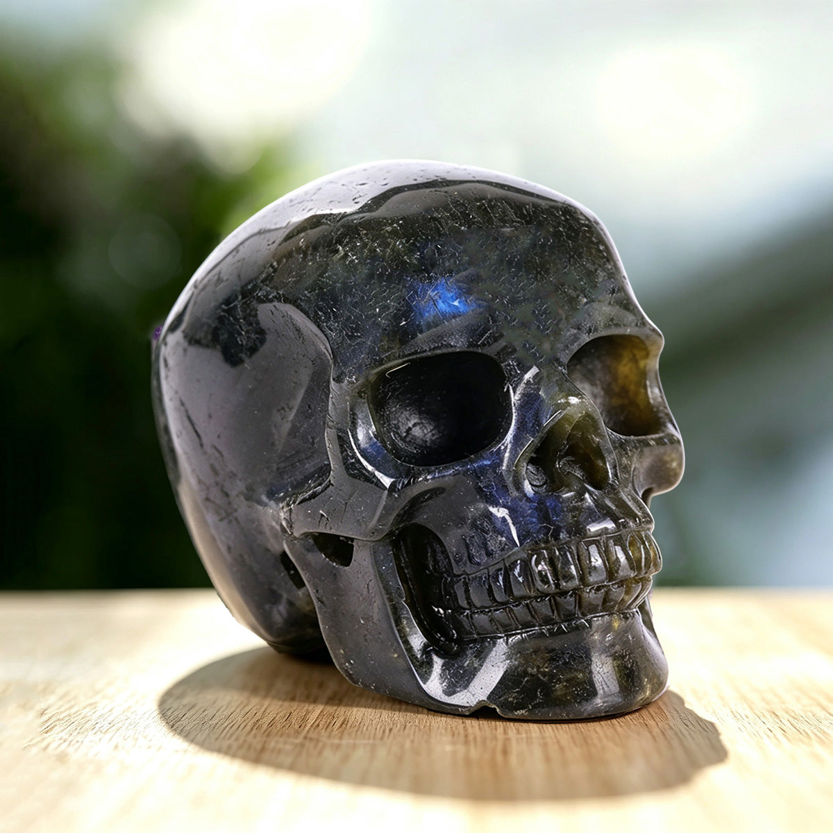 3.0" Blue Labradorite Human Skull Carving  #SKH30015