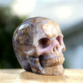 3.0" Blue Flower Agate Human Skull Carving  #SKH30009