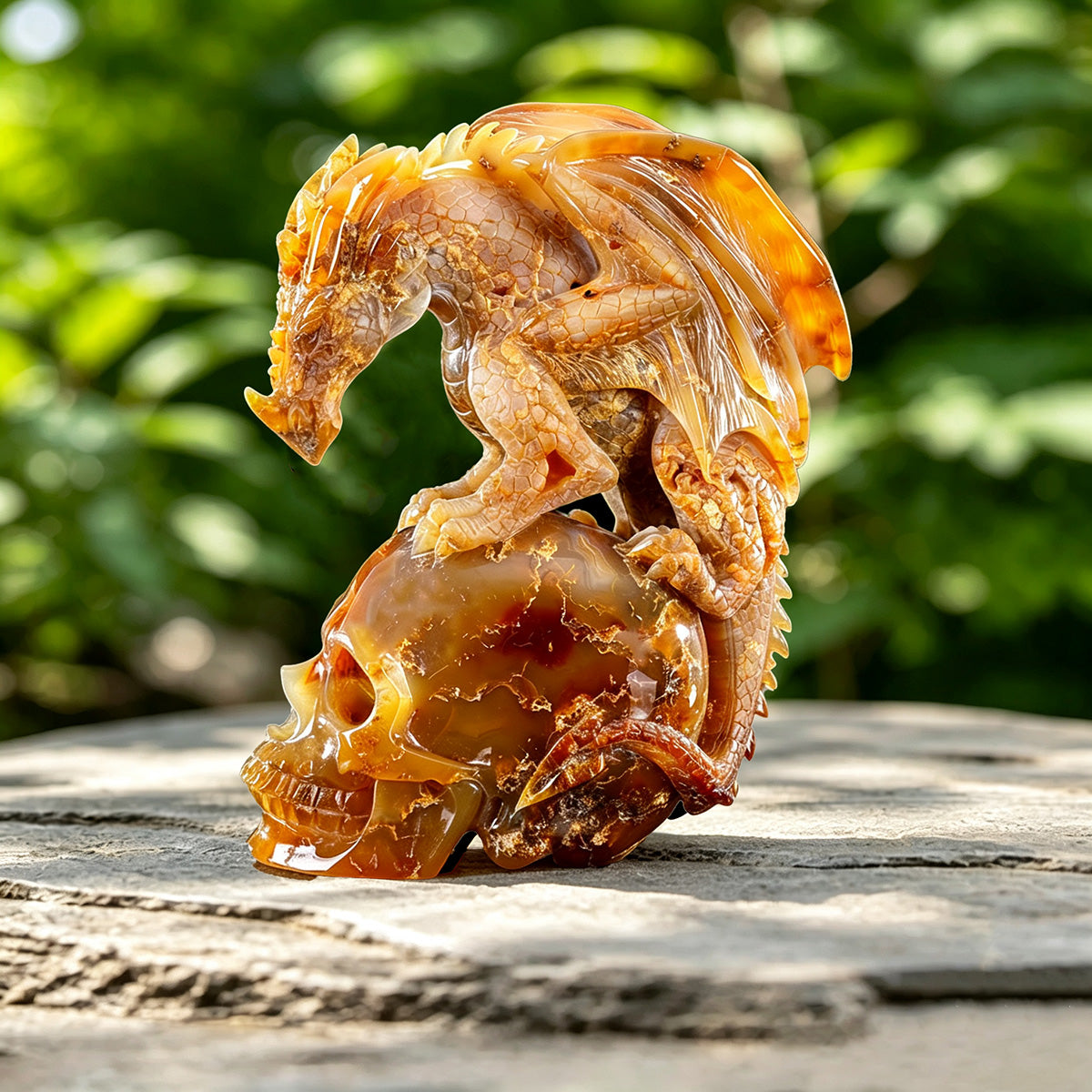 6.5" Rare Carnelian Skull & Pterosaur Carving  #SCS0003