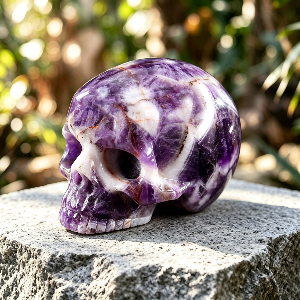 3.0" Chevron Amethyst Jawless skull Carving  #CSC0013